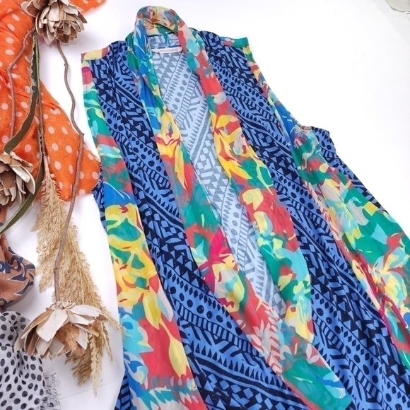 Soft Surroundings Multicolored Sheer Cascade Vest Sz S/M - Picture 4 of 12